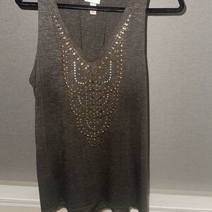 Knox Rose Metallic Embellished Loden Green Sleeveless Top - Large